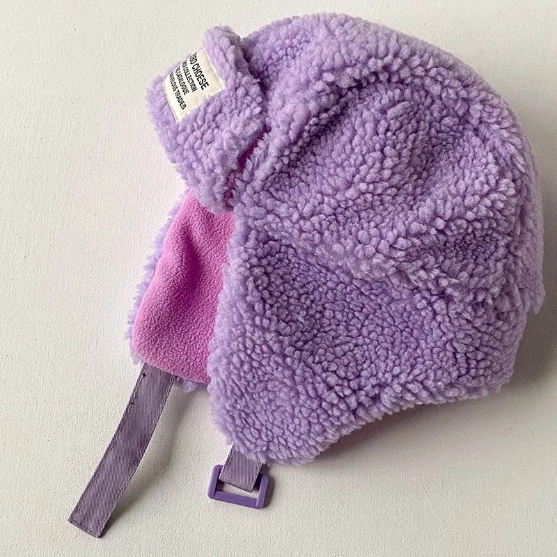 Chapeaux en laine d'agneau thermique pour enfants, casquettes à visière mignonnes, protège-oreilles en peluche pour bébé, garçons, filles, tout-petits, enfants, printemps, automne, hiver