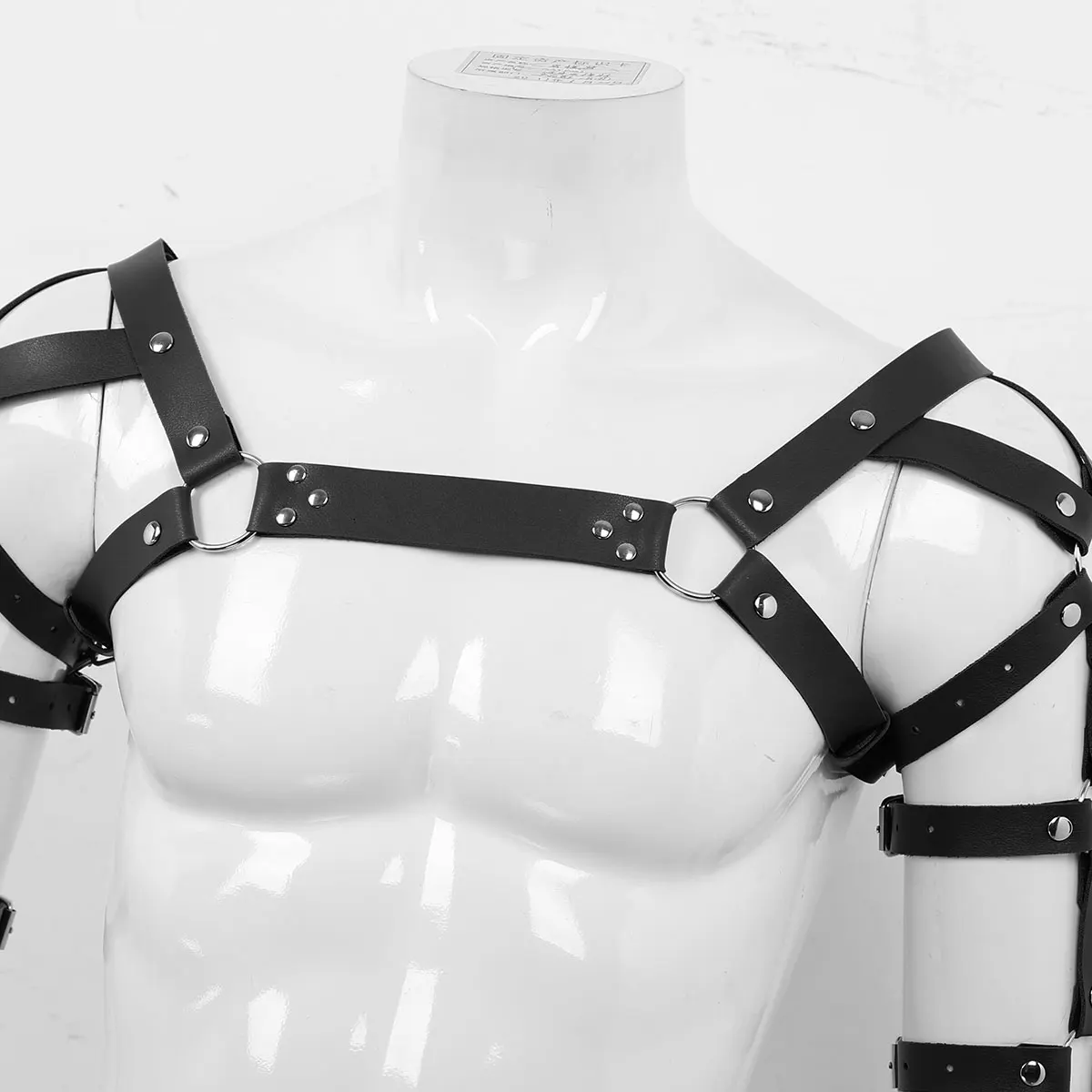 Sexy Harness Men Lingerie  Gothic Punk Harness Belt Faux Leather Arm Caged Body Chest Muscle Harness Belt with Metal O Rings