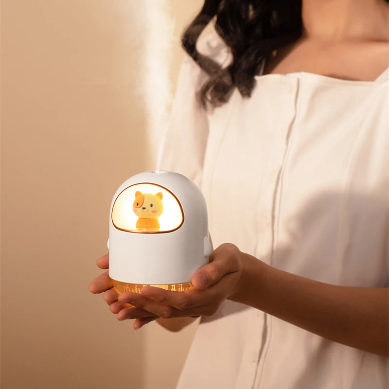 Leuke Cartoon Kitty Usb Luchtbevochtiger Ultrasone Cool Mist Maker Fogger Kleurrijke Led Licht Mini Draagbare Auto Luchtbevochtiger 320Ml