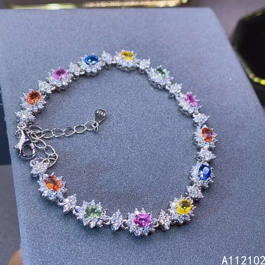 KJJEAXCMY fine jewelry 925 sterling silver inlaid natural color sapphire classic girl's bracelet Halloween Gift support test