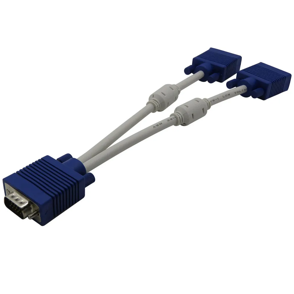 high quality 1 computer to dual 2 monitor vga splitter cable video Y splitter 15 pin two ports vga male to female 25CM