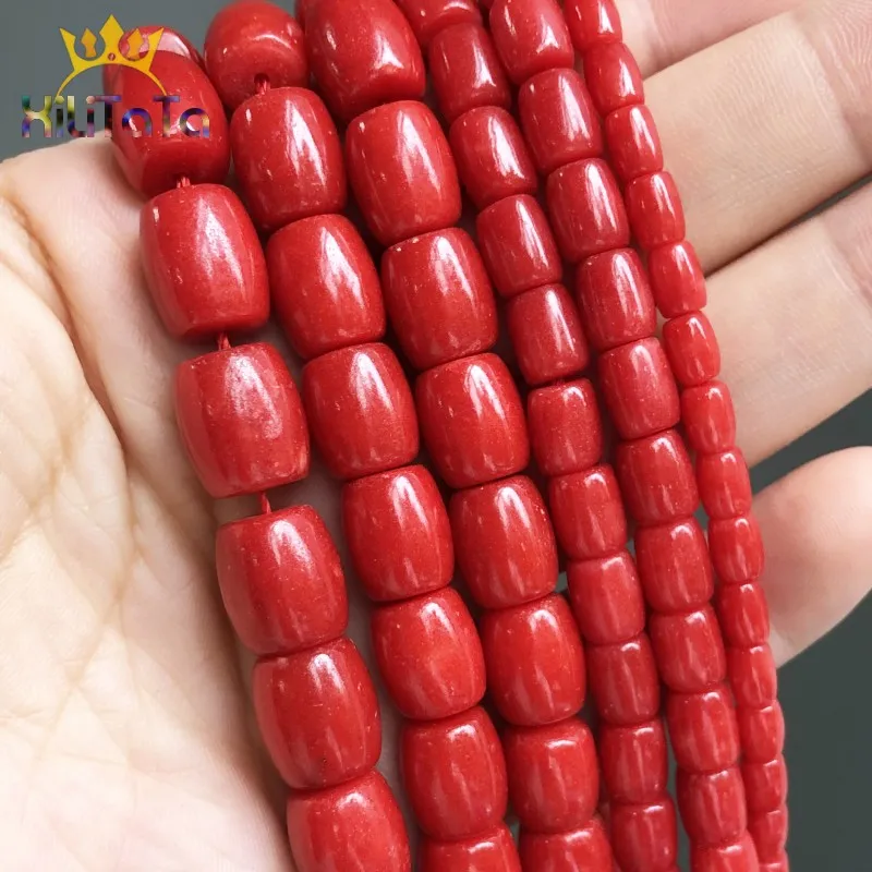 Бусины из натурального камня, барабанная форма, красный коралл, свободные расставочные бусины для украшений, изготовление DIY-браслетов, серьги, аксессуары, 15' нити.