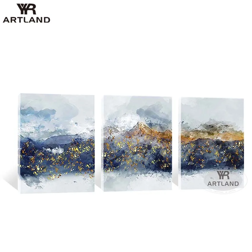 High quality artwork home decoration pieces gold montains Handmade canvas oil painting wall art picture for living room bedroom