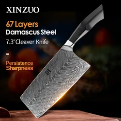 XINZUO 7.3'' Inch Cleaver Knife Damascus Steel Ergonomics & Comfortable Handle Kitchen Knives Household Cooking Tools