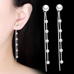 New Arrival 925 Silver Needle Fashion Pearl Ladies Long Tassel Stud Earrings Wholesale Jewelry For Women Anti Allergy