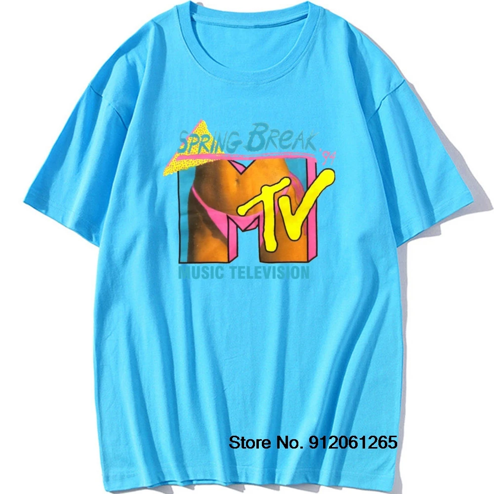 MTV Music Logo Retro T Shirt Spring Break 94 Mens Throwback Rock Hip Hop TV Show T-Shirts Cotton Funny O Neck Summer Tops Tees