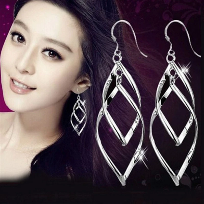 Fashion Double Loop Drop Earrings For Women Silver Gold Long Wave Dangle Earrings Statement Bridal Wedding Jewelry Wholesale