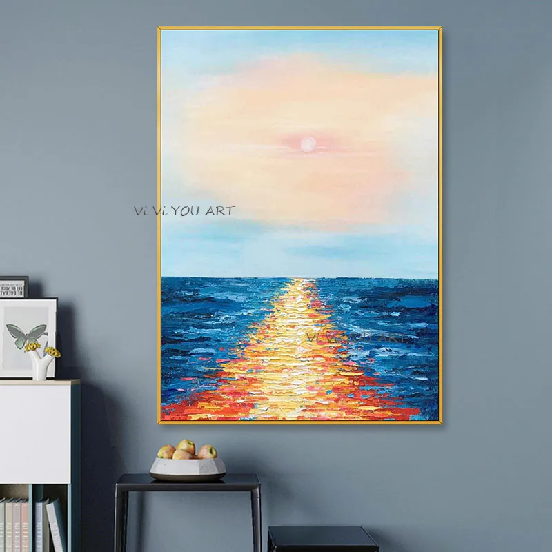 

Sunrise Sea Level Rising Sun Hand-Painted Oil Entrance Nordic Landscape Light Luxury Modern Decorative Large Size Without Frame