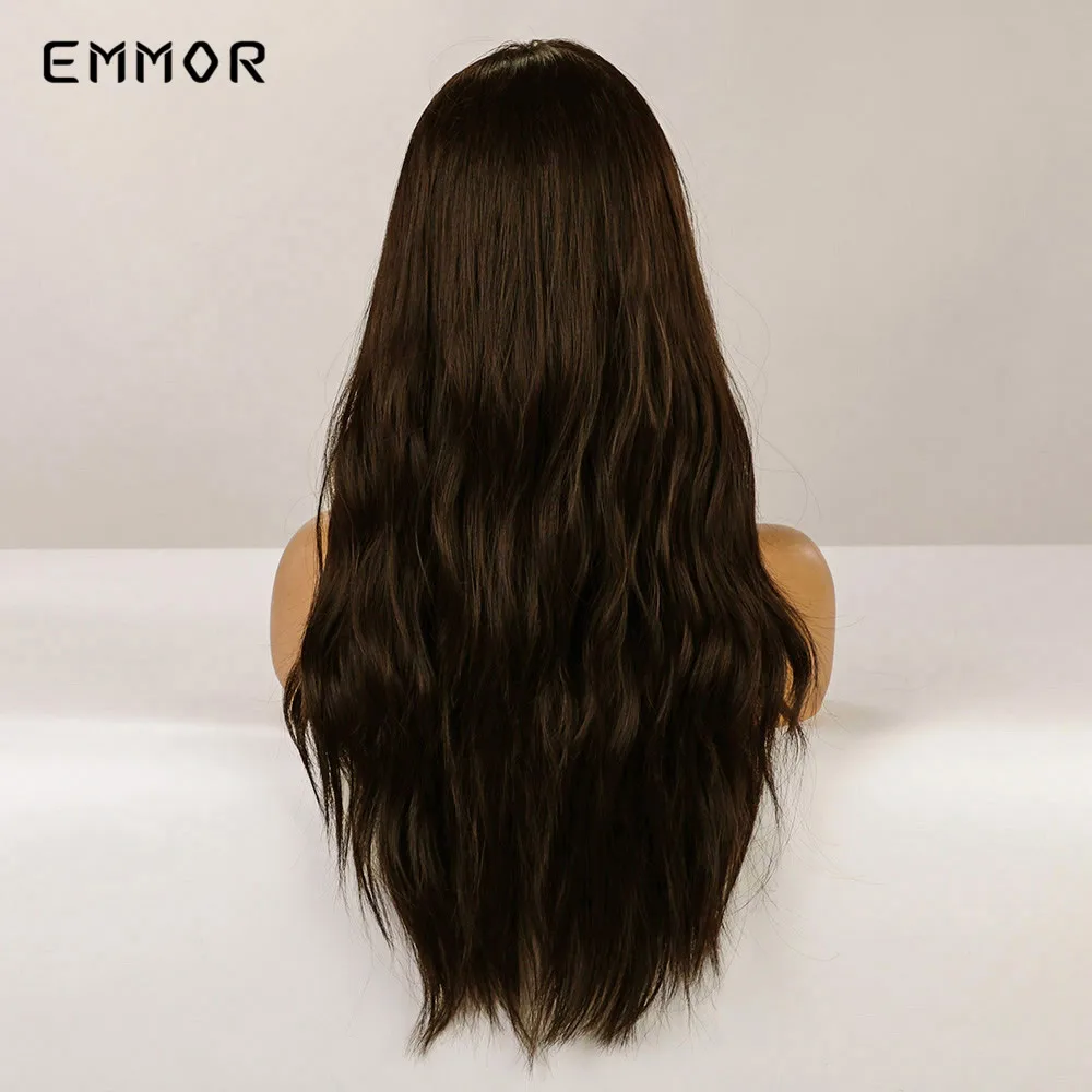 Emmor-Peluca de cabello sintético para mujer, cabellera ondulado Natural de onda larga, color marrón a rubio, resistente al calor, para uso diario