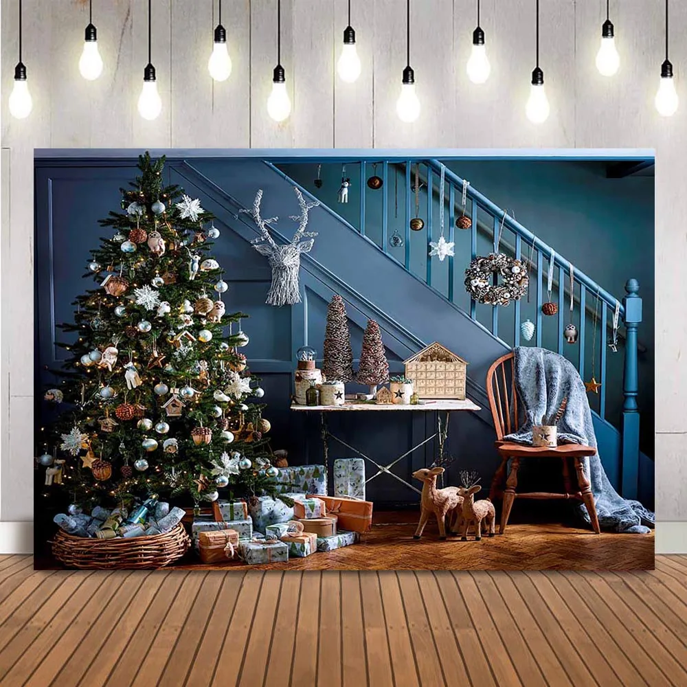 Photography backdrop living room Christmas tree background for photo studio elk gifts stairs photo booth background phtoocall