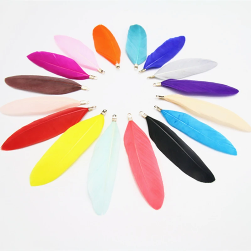 50pcs Metal Clip Hard Floating Feather Handmade Color Goose Plume DIY Plumas Kindergarten Jewelry Pendant Bag Craft Material