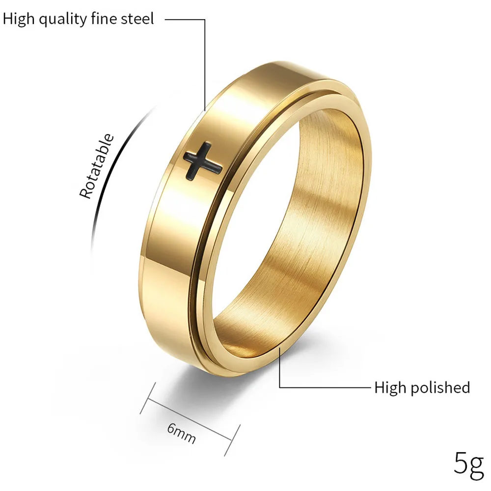 Fashion 6mm Cross Rotatable Ring For Men Women Fidget Relax Stainless Stainless Steel Casual Spinner Anillo Jewelry Wholesale