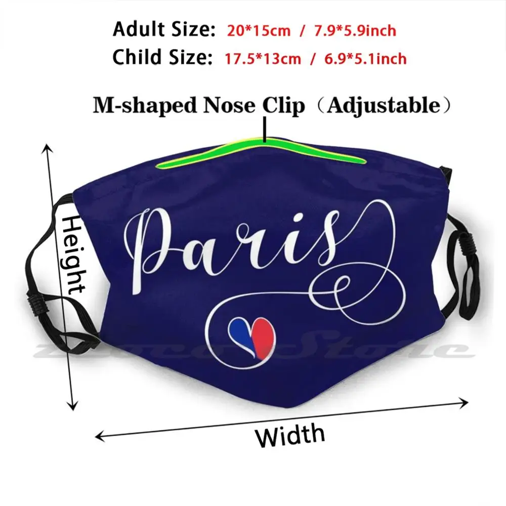 Paris Love , Flag Heart Mask filtro lavabile fai da te Pm2.5 Mouth Trending France