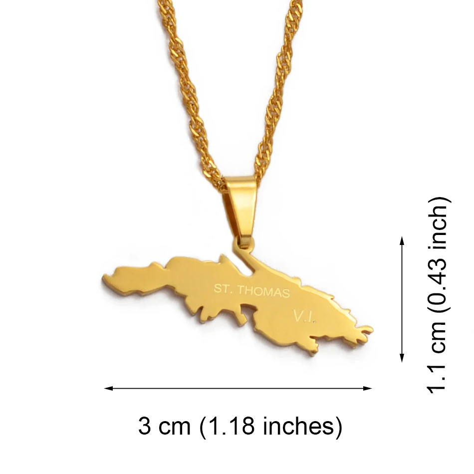 Anniyo St Thomas V I Charm Pendant Necklaces Saint Thomas Island Map Jewelry @020421