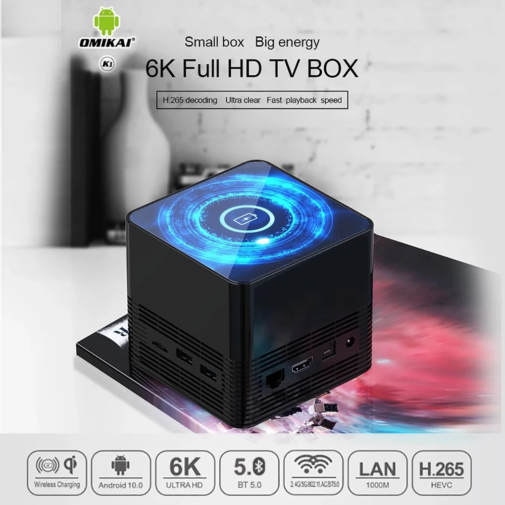 Smart Wireless Charging Android 10 TV Box OS 10 Media Player 6K HD 5G Wifi 1000M LAN 10bit HDR OMIKAI K1 TVBOX 4G 32G Youtube