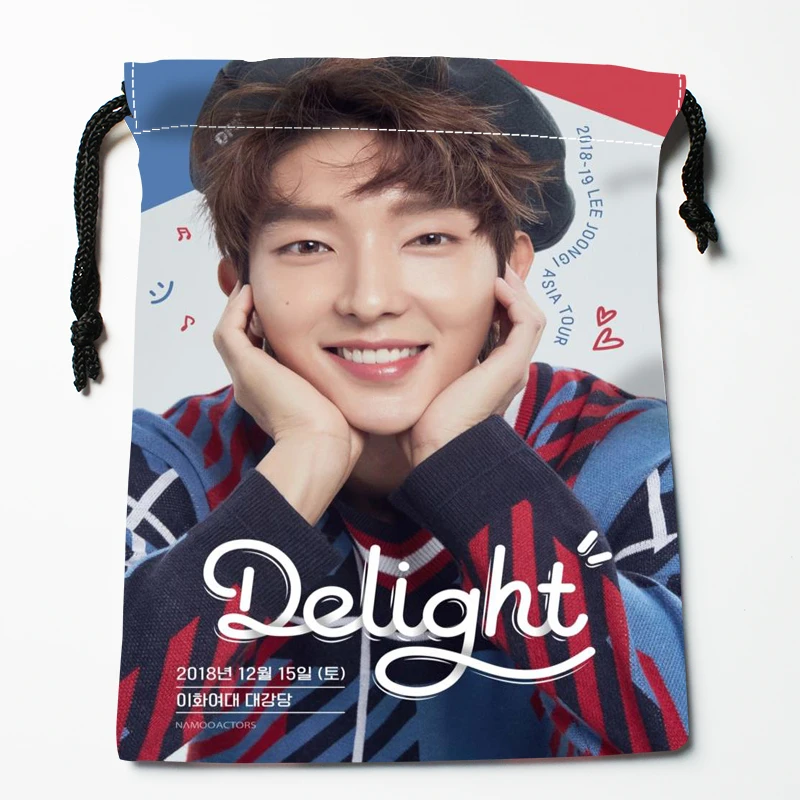 New Arrival LEE JOON GI Drawstring Bags Print 18X22CM Soft Satin Fabric Resuable Storage Storage Clothes Bag Shoes Bags