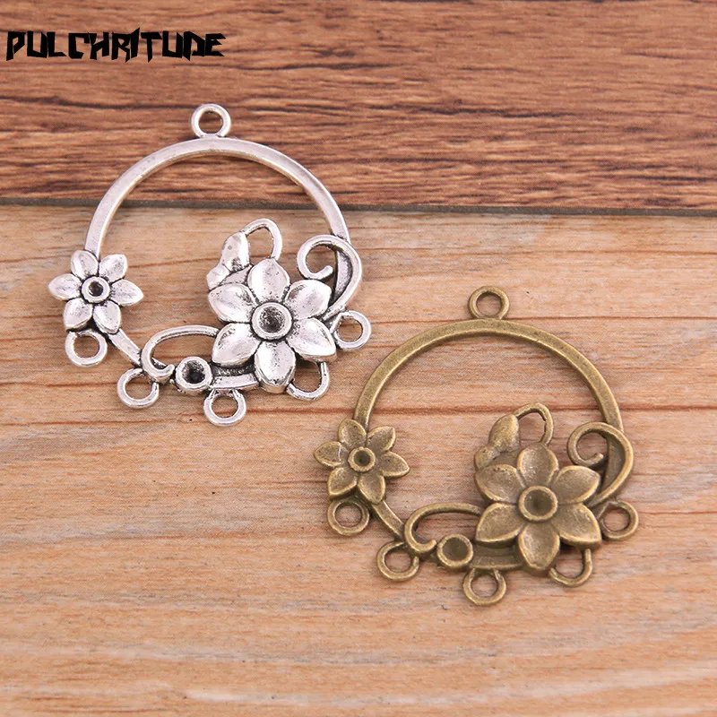 8PCS 33*35mm New Product Two Color Round Flower Charms Connector Jewelry Metal Alloy Jewelry Marking