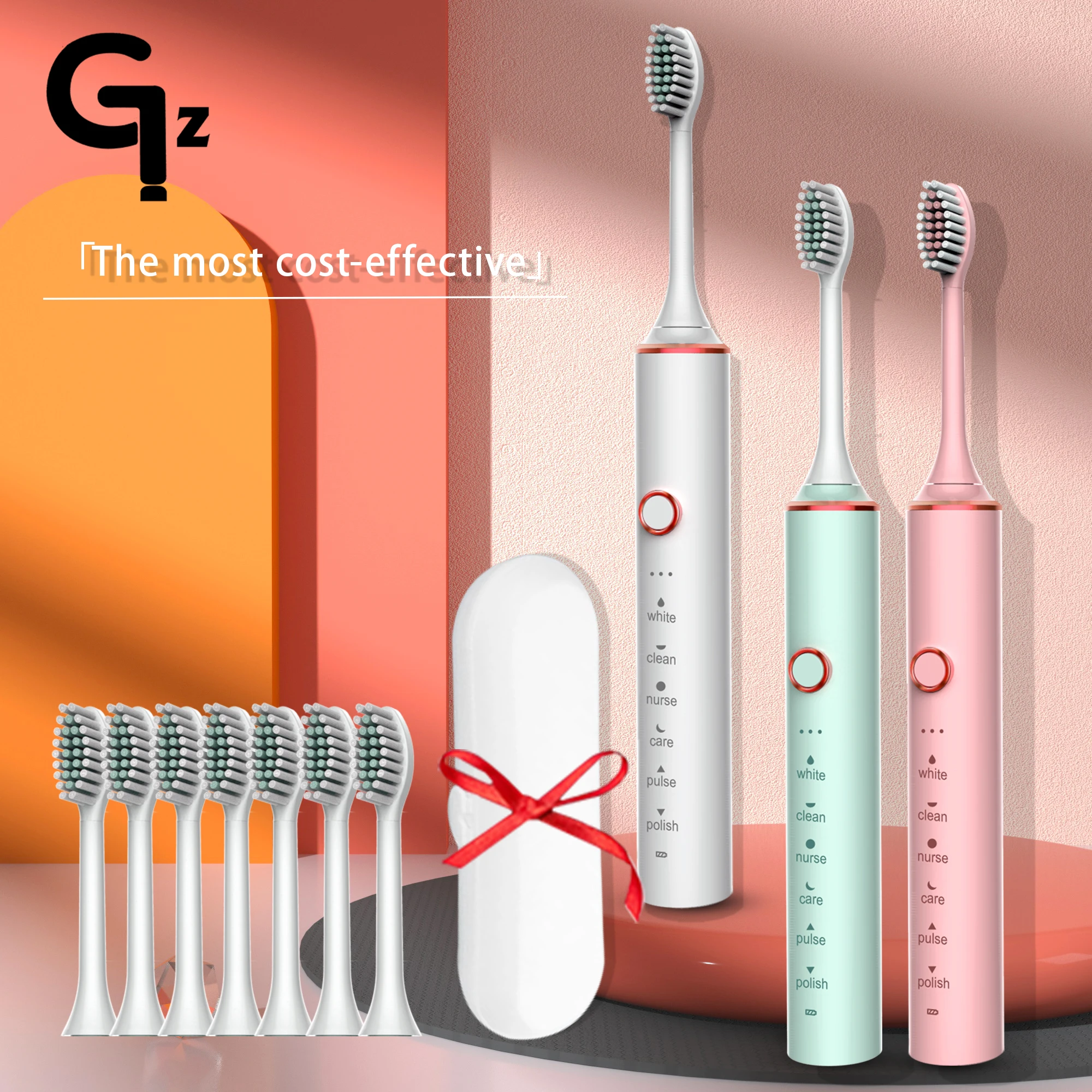 GeZhou Electric Toothbrush Sonic Toothbrush Rechargeable IPX7 Waterproof  18 Mode Travel Toothbrush with 8 Heads for children