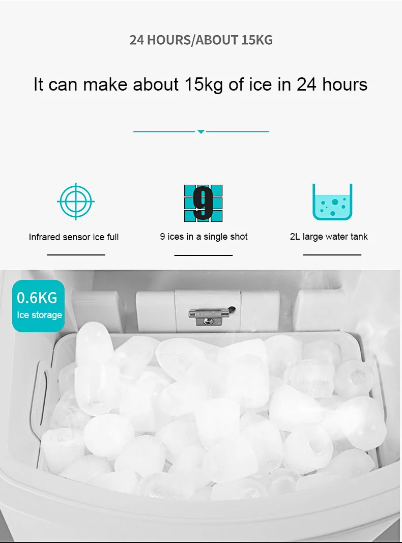 Di Động Điện Tự Động Máy Làm Đá Hộ Gia Đình Mini Hình Vuông Làm Đá Máy 15Kg/24H Nhà Họ Nhỏ thanh Quán Cà Phê