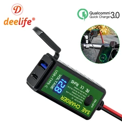 Deelife-Carregador de Motocicleta USB, Tomada Impermeável, Voltímetro, Carregamento Rápido, Adaptador para USB Tipo C, Acessórios de Motocicleta, 12V