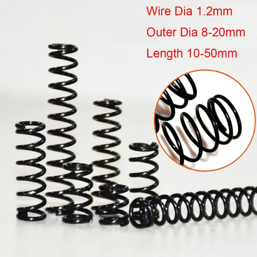 5PCS Tinggi Elastis Menghitam Musim Semi Baja Mangan Tekanan Musim Semi Kawat Dia 1.2Mm Diameter Luar 8-20Mm panjang 10-50Mm