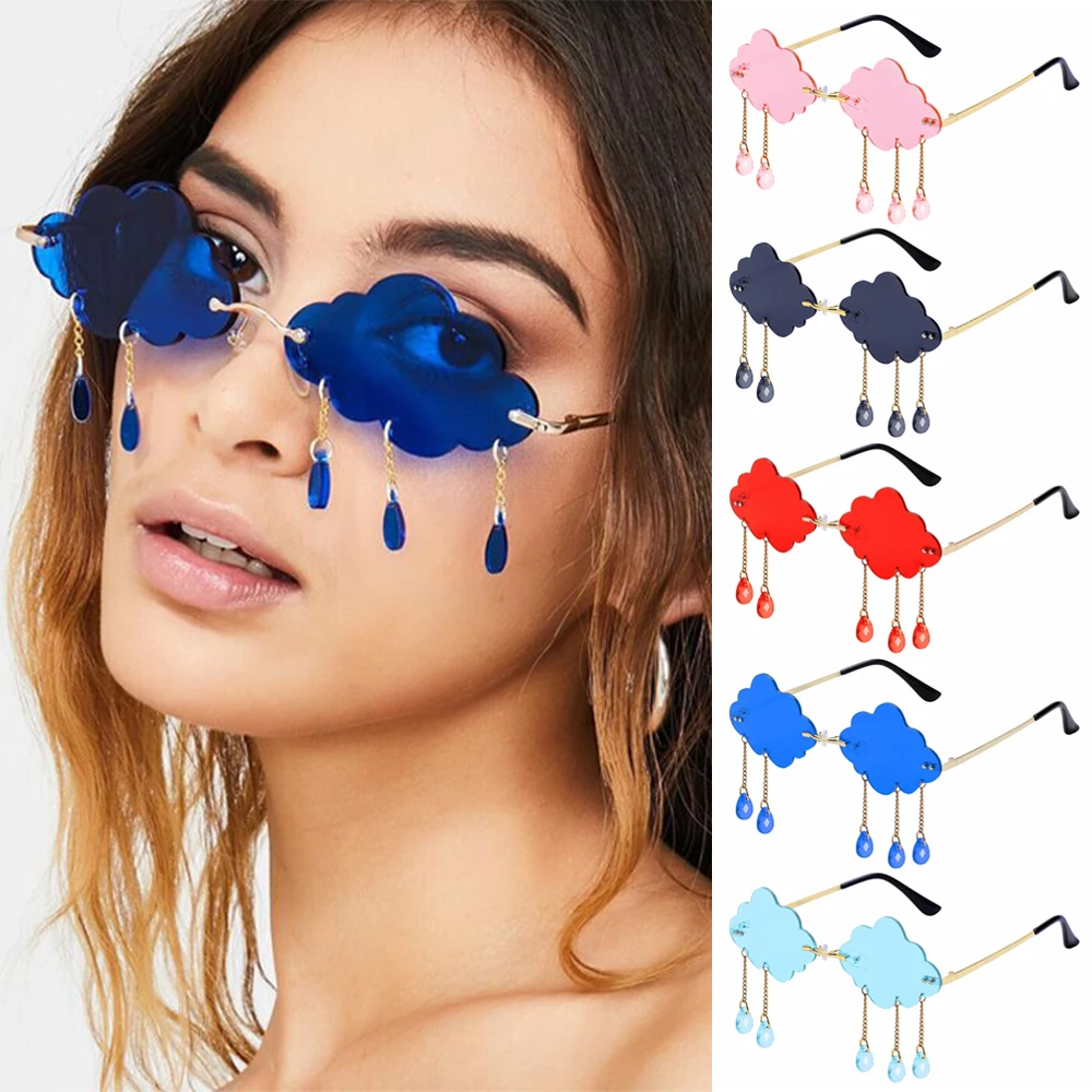 Fashion Rimless Sunglasses Retro Clouds Butterfly  Tassel Steampunk Sunglasses Shades UV400 Vintage Metal for Women Protection