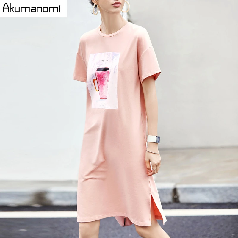 Plus Size 7xl 6xl 5xl 4xl Xxxl Midi T Shirt Dress Women Summer Party Vintage Knitted Boho Casual Blue Double Slit Dresses Top