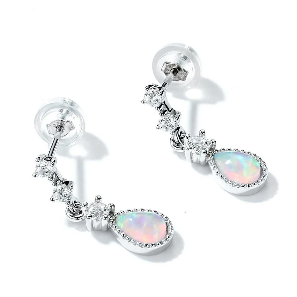 ALLNOEL Solid 925 Sterling Silver Dangle Earrings For Women Water Drop Synthetic Opal Elegant Trendy Party Gifts Fine Jewelry