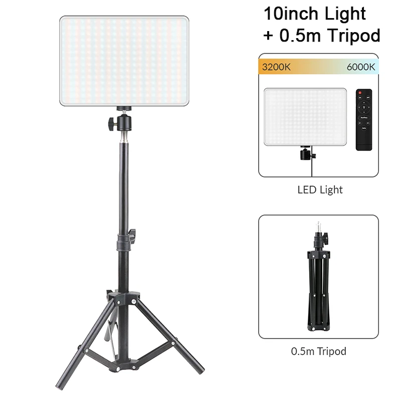 10 inch LED Video Light Panel Kit EU Plug 2700 K-5700 K Fotografie Verlichting Met Statief Arm Stand voor Live Stream Video Foto Lamp