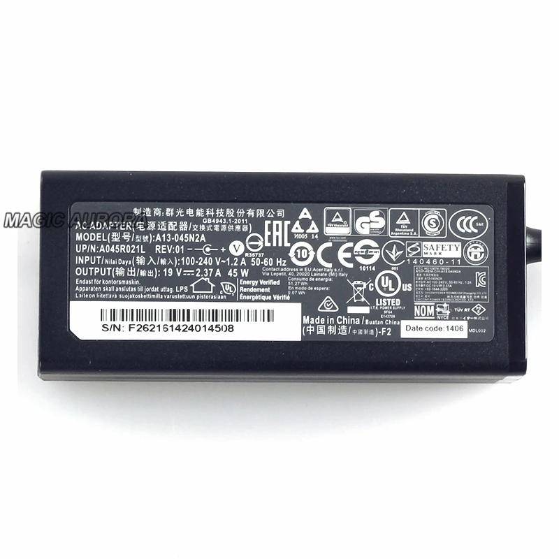 Imagem -02 - Charger Adapter para Acer N17w6 Sf31454 N17w7 N15q8 N16c4 Sp11133 Swift Sf314 Aspire R14 Adp45he b A13045n2a 19v 2.37a ac