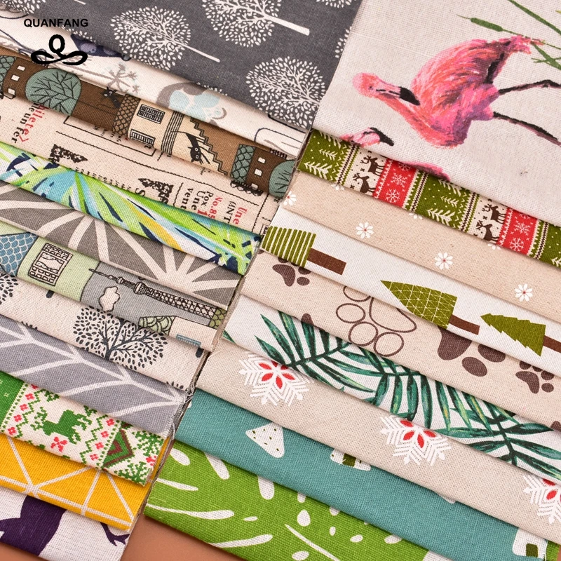QUANFANG Printed Cotton Linen Fabric For Patchwork Quilting Sewing,DIY Handmade,Bag Toy 20cmx30cm 15cmx50cm