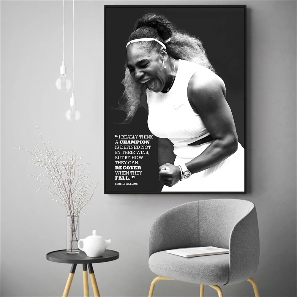 Sports Art Serena Williams Canvas Posters and Prints Wall Art Tennis Art Motivating Quote Painting for Gym Room Home Decor Gifts