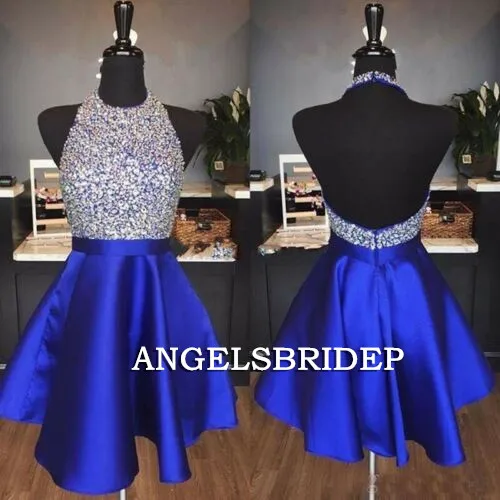 

Angelsbridep Halter Short Homecoming Dresses Junior Vestidos De Festa Formal Sparkly Beaded Graduation Formal Party Gowns