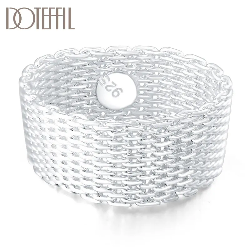 DOTEFFIL 925 Sterling Silver Exquisite Mesh Network Ring For Women Fashion Wedding Engagement Party Gift Charm Jewelry