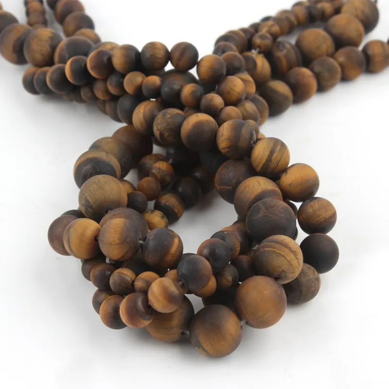 Natural Stone Matte Yellow Tiger Eye Round Beads 15\