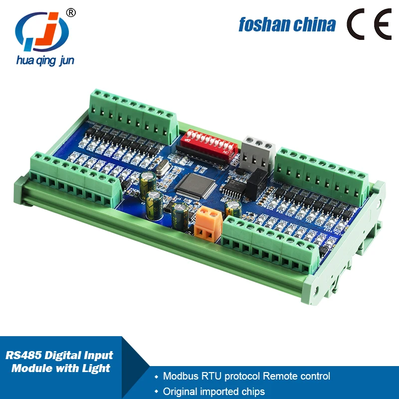 Huaqingjun 32-Kanaals RS485 Input Module Digitale Data-acquisitie 24VDC Met Verlichting Modbus Rtu Communicatie Board Voor Plc