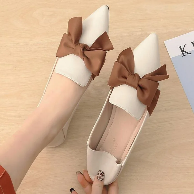 

Taomengsi Flat Tip Fight Color and Mixed Colors with Scoop Shoes Female 2023 New Korean Slip-On Butterfly-knot Shoes