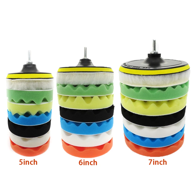 Set di spugne per lucidatura da 9 pezzi Set di tamponi per lucidatura per Auto da 3/5/6/7 pollici ceratura per lucidatura automatica con adattatore per trapano M14 per strumenti di pulizia Auto