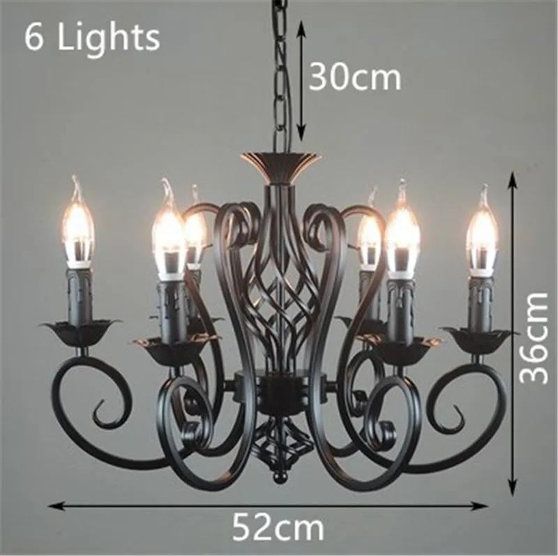 Industrial lustre chandelier wrought iron E14 candle light chandeliers vintage candlestick retro black white hanging lamp