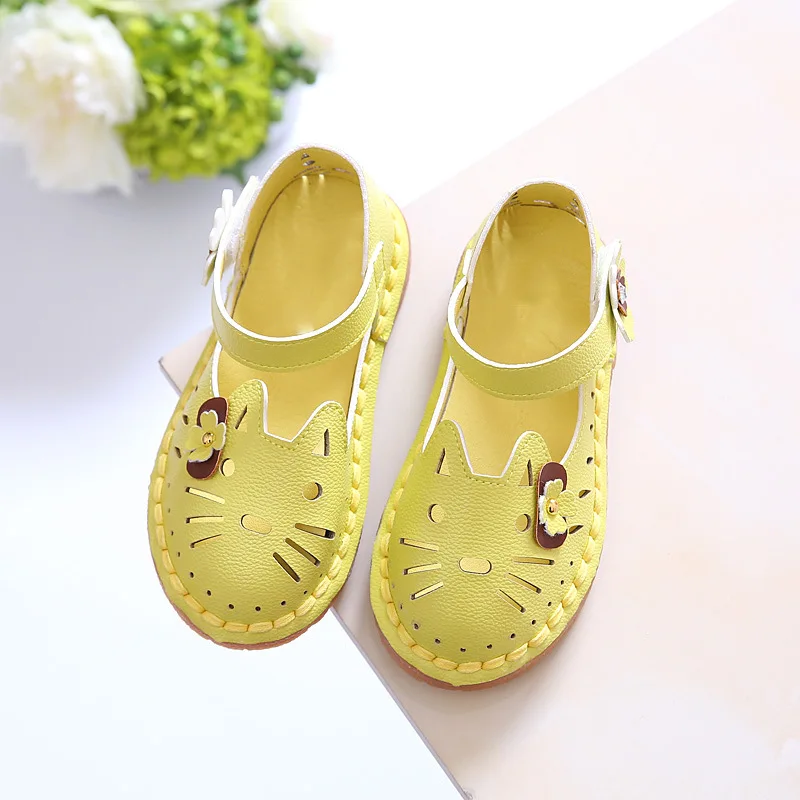 Baby Girl Shoes Flowers Princess Shoes Soft Bottom Breathable Baby Toddler Shoes Hollow Out Cat Lovely Flat Single Shoes Kids