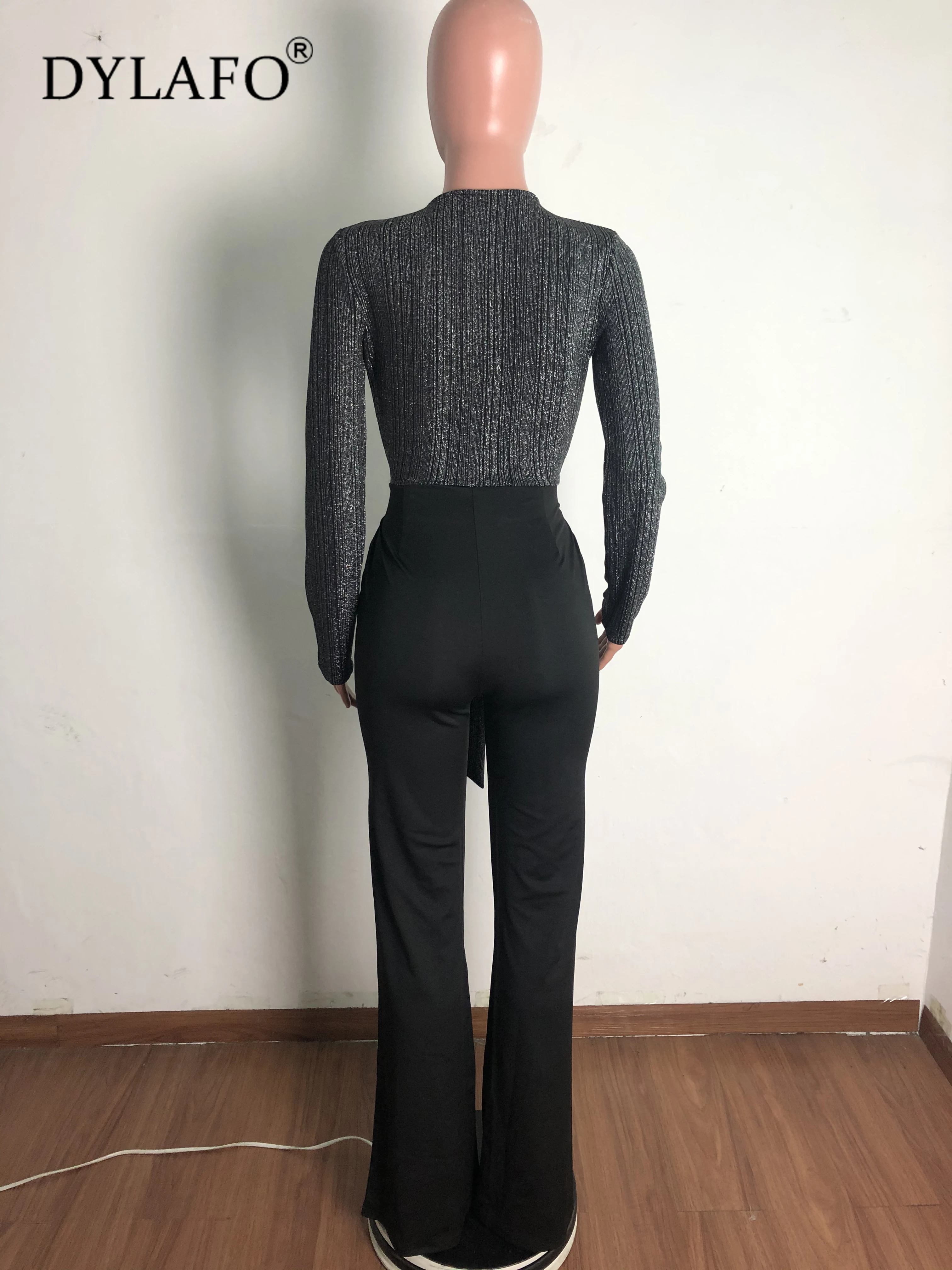 Autumn Women Jumpsuit Patchwork Elegant Party Night Sexy Bodysuits Deep V Neck Long Sleeve Bandage Jumpsuit One Piece Overalls