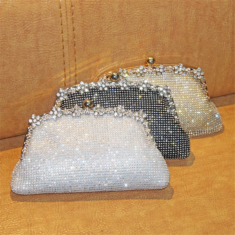 Women\'s Crystal Clutch Purse and Handbag Silver Diamond Evening Clutch Bag for Wedding Party Small Chain Shoulder Bag ZD2156