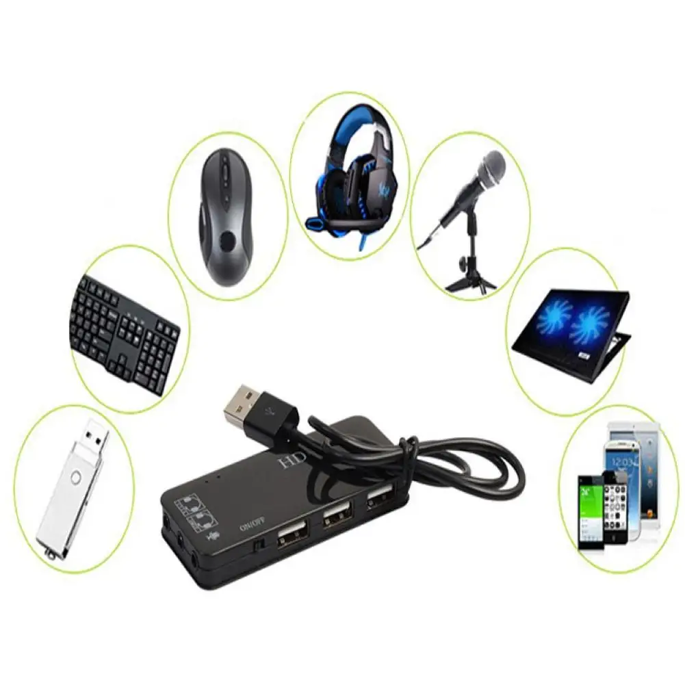 

7,1 каналов 3 USB порта внешняя звуковая карта концентратор аудио микрофон адаптер для ПК ноутбука