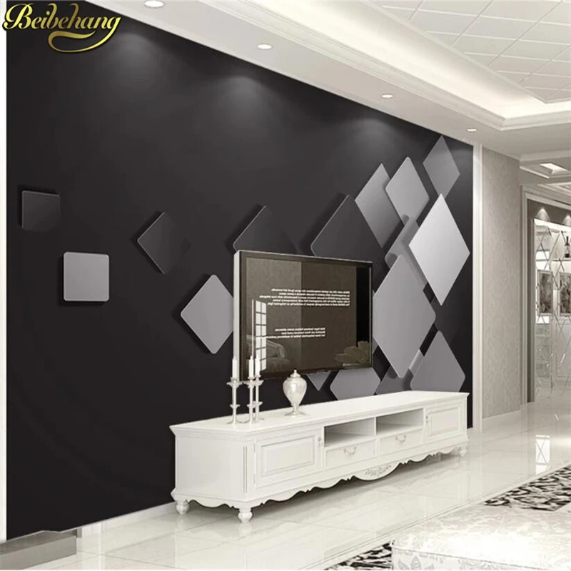 beibehang 3D Geometric squares nordic technology sense wallpaper TV background gray Photo Wall Painting Living Room Hotel Luxury