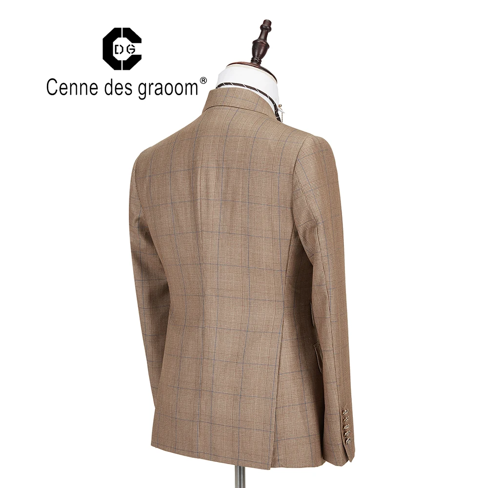 Cenne Des Graoom New Men Suit Plaid Double Breasted Two Pieces Slim Fit High Quality Wedding Party Singer Costume DG-188