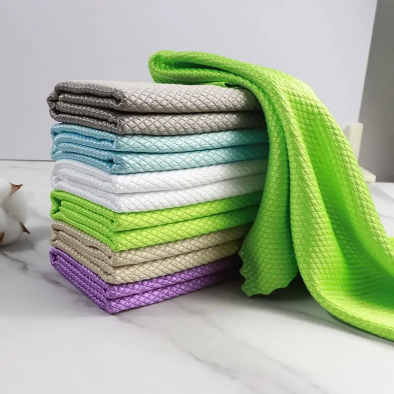 5Pcs Kitchen Anti-Grease Wiping Rags Efficient Microfiber Fish Scale Wipe Cloth Cleaning Cloth Home Washing Dish Cleaning Towel