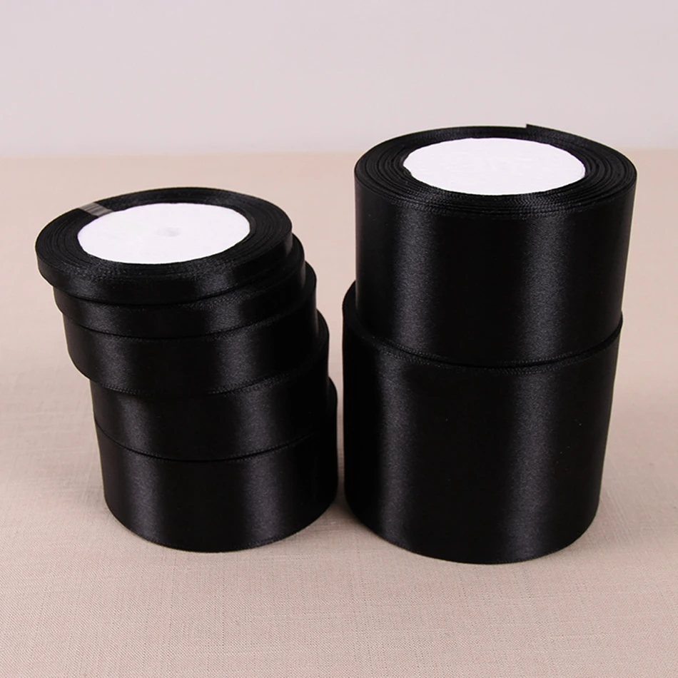 25Yards/Roll 25mm Christmas Black Gift Satin Ribbon for Sewing DIY Natural Ribbon Bow for Crafts Fabric Party Wedding Decoration