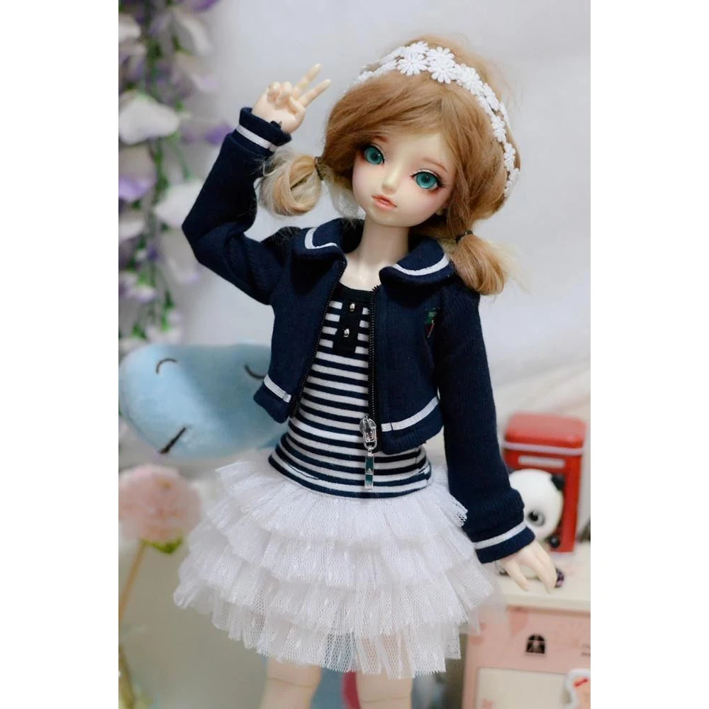 

BJD Blue Coat White Dress Outfits Clothing For 1/4 1/3 24” Tall Girl MSD SD13 DK DZ AOD DD Doll Wear