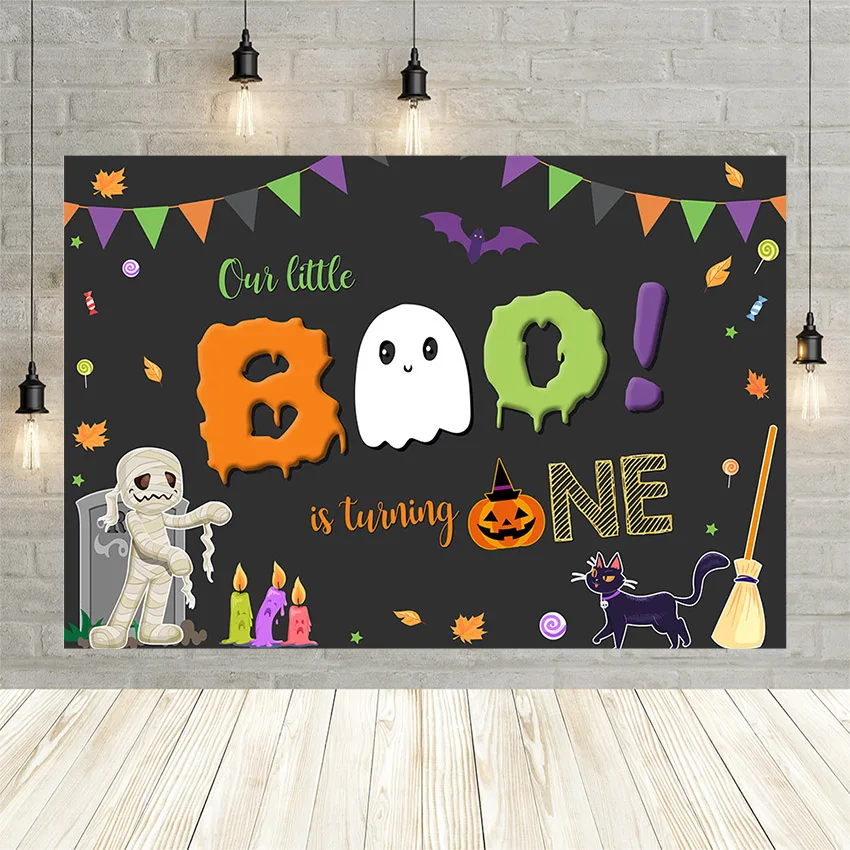 

Avezano Halloween Newborn Little Boo 1st Birthday Party Backdrop Photography Background Pumpkin Bat Photophone For Photo Studio