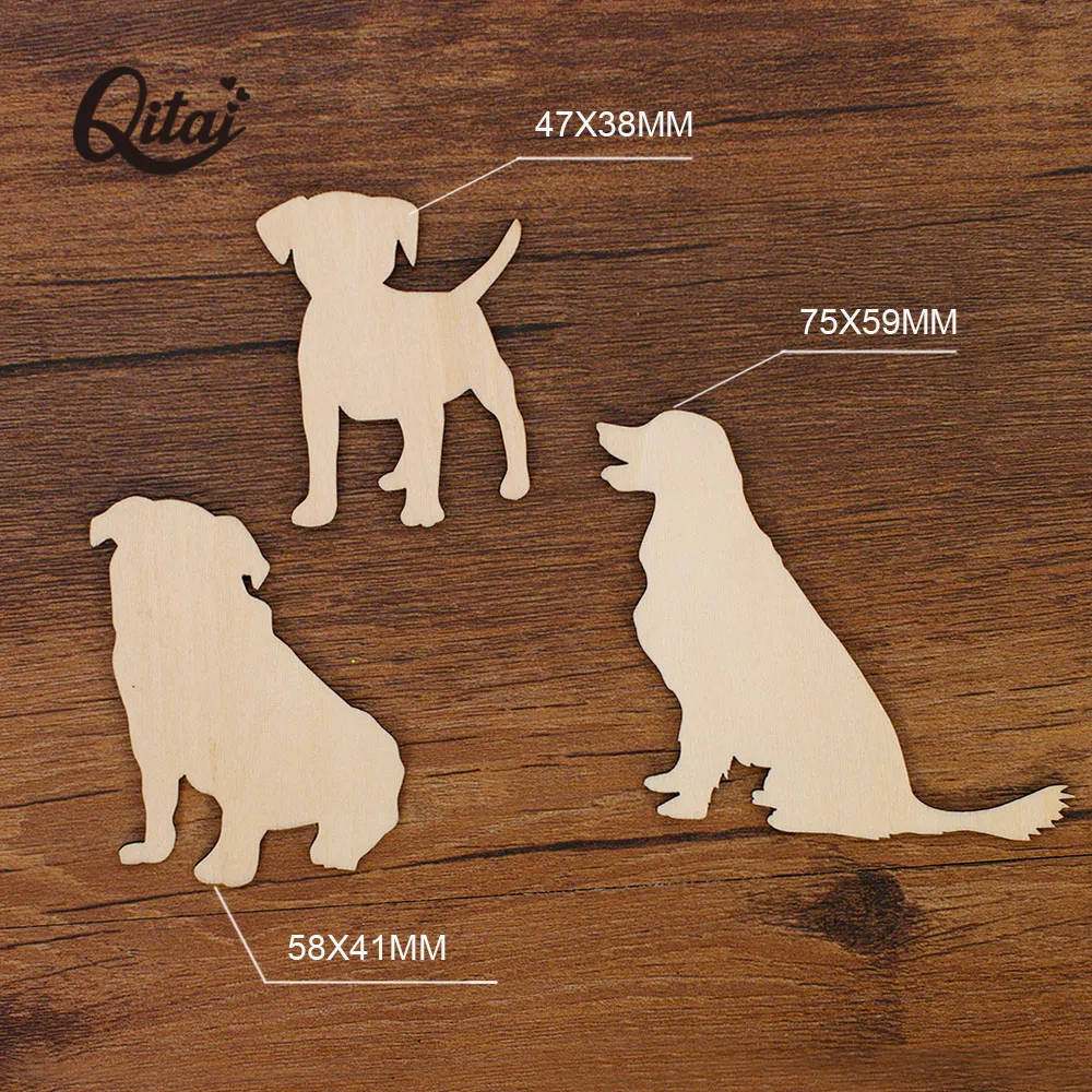 QITAI-Cat and Dogs Wooden Chip, Cute Animal Shapes, Home Decoration, DIY Scrapbooking Crafts, Pets, 24Pcs Set, WF244